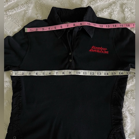 Harley-Davidson Y2K Long Sleeve Polo T-shirt with Red Embroidery Size Medium - Picture 8 of 11